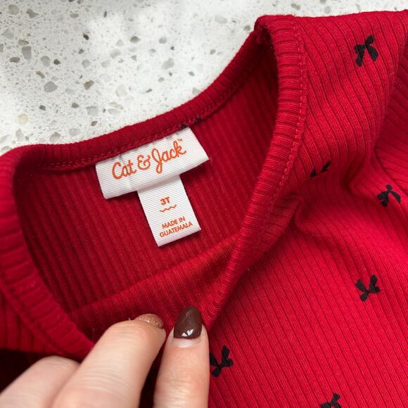 3/$12 Red Long Sleeve Shirt with Black Bows 3T - Picture 2 of 4